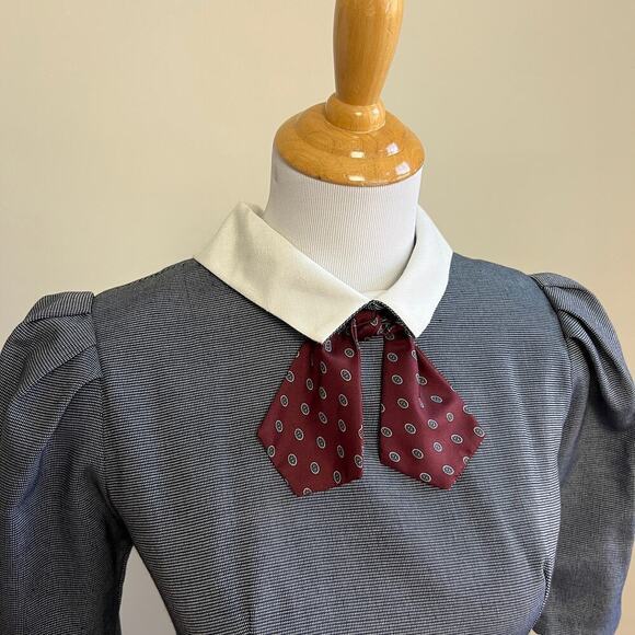 Vintage ACT 1 New York Peplum Pencil Midi Dress Puff Sleeves Collared with Tie 2 - Picture 5 of 16